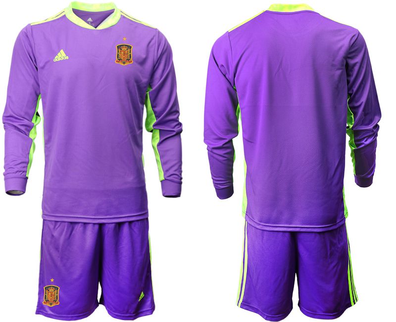 Men 2021 World Cup National Spain purple long sleeved Goalkeeper Soccer Jerseys->spain jersey->Soccer Country Jersey